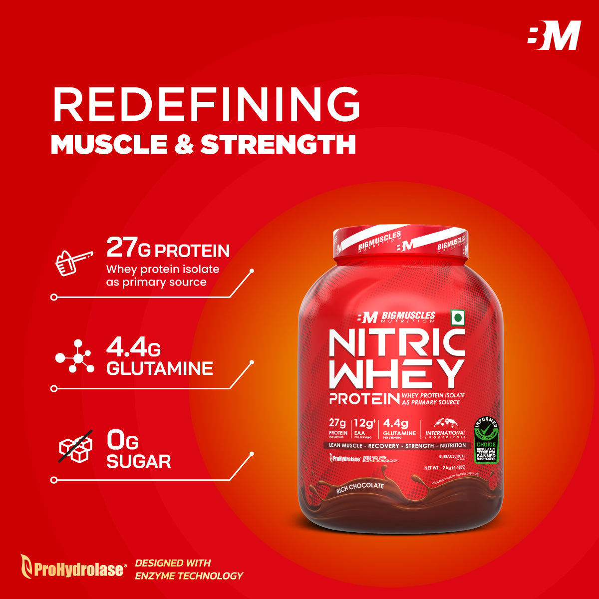 Bigmuscles Nutrition Nitric Whey protein | 27g Isolate Whey Protein | ProHydrolase Enzyme Tech. for Faster Absorption & Lean Muscle Growth